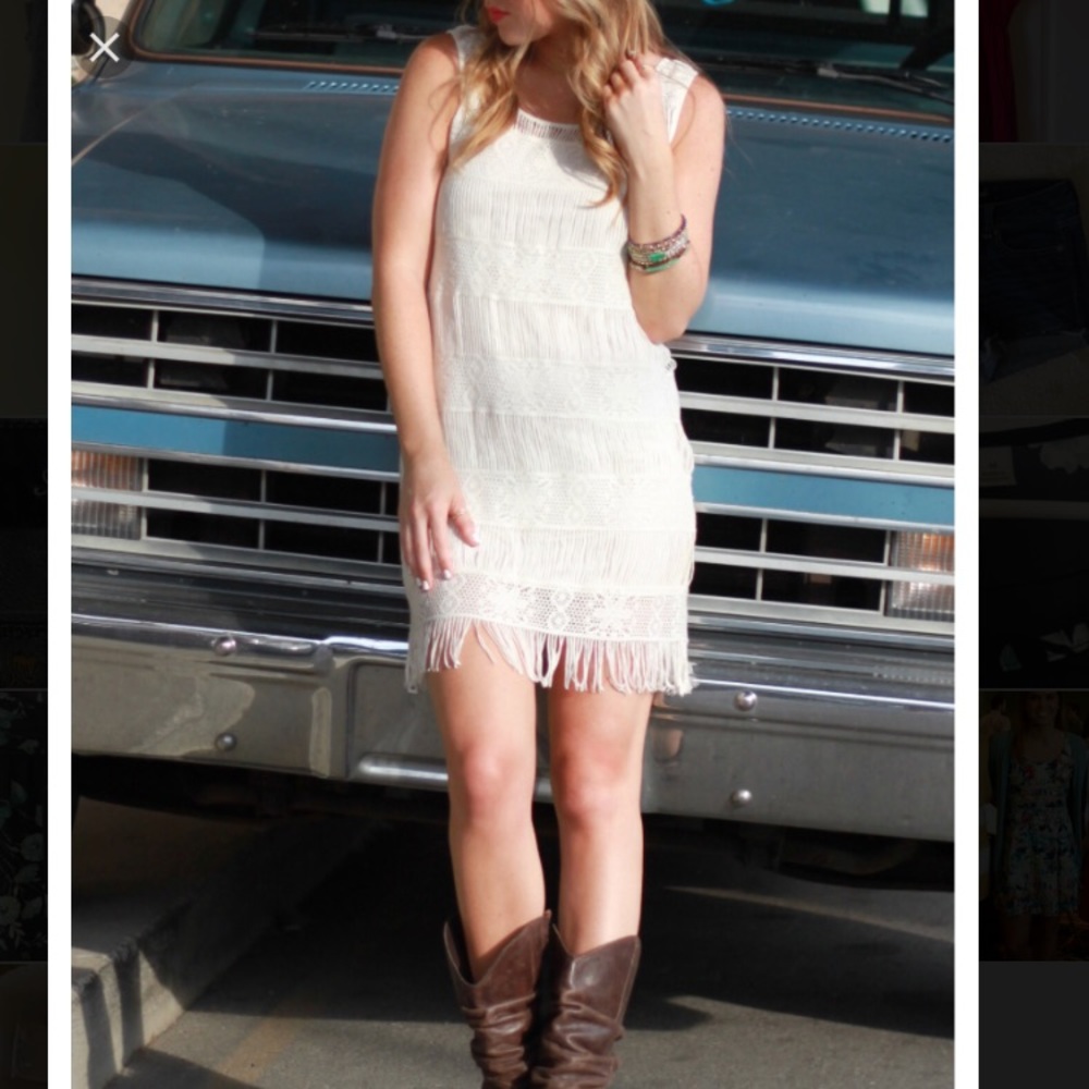 American Eagle White Fringe Dress